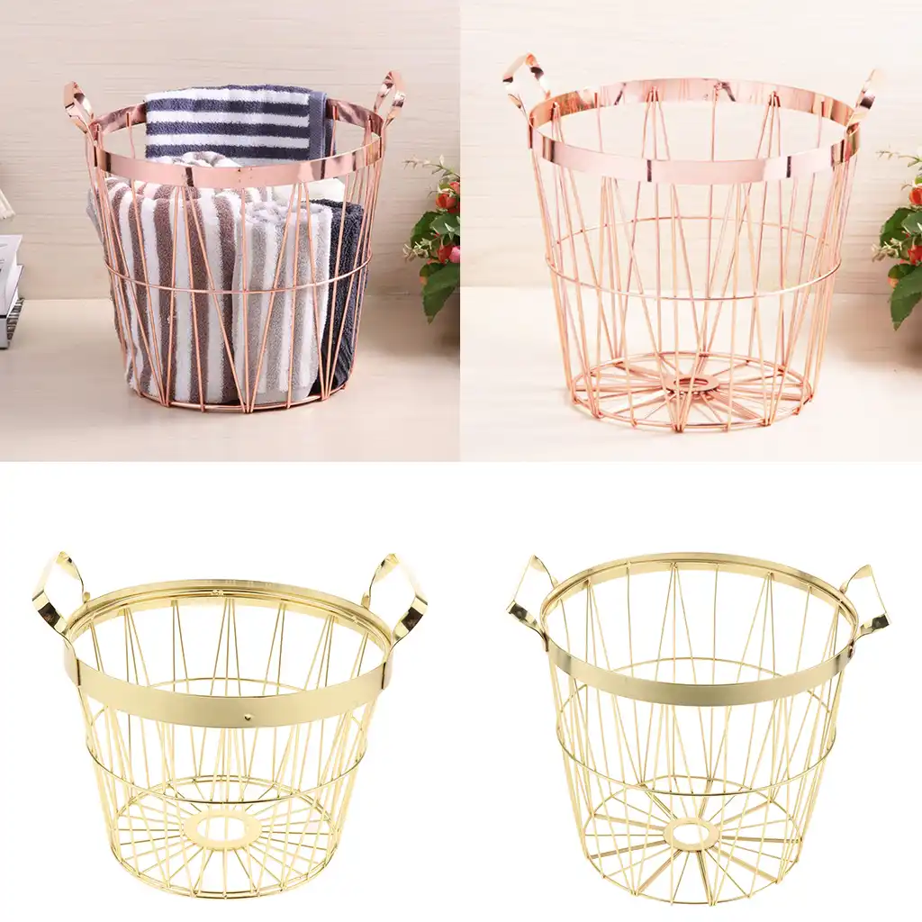 Nuevo dorados de moda de Metal de almacenamiento cesta Color sucio de