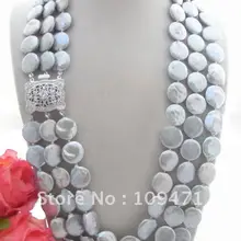 15 мм серебристо-серое ожерелье из жемчужных монет-застежка со стразами