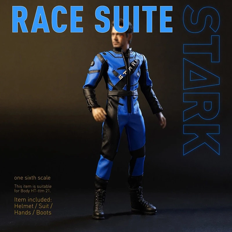 1//6 DJ/_Custom DJ-012 Iron Man 2 Tony War Damage Helmet Racing Clothes Suit Toys
