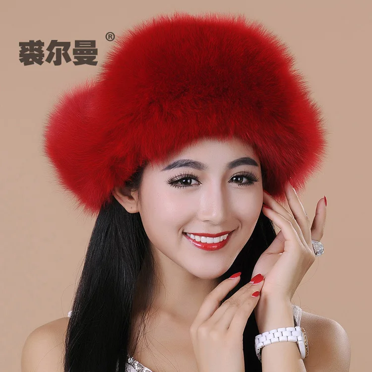 Новая модная женская зимняя шапка из натурального Лисьего меха женская Защитная теплая Кепка лучший рождественский подарок - Цвет: Red