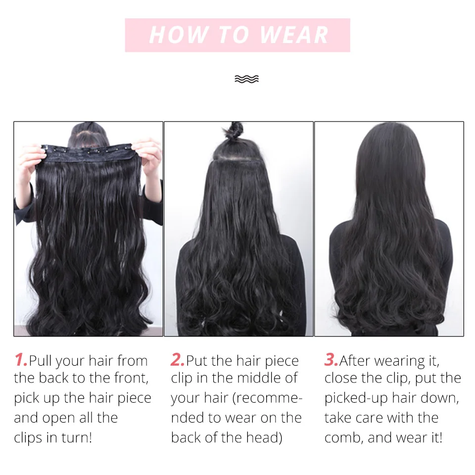 Long Artificial Hair Synthetic Clip Hair Extension Natural Hair Heat Resistant Hair Piece Wavy Blonde Brown Black AISI BEAUTY