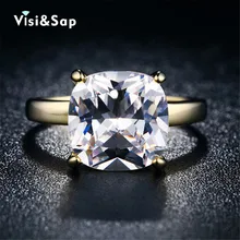 Visisap Gold Color rings 6ct Big cubic zirco Rings for women wedding Bijoux Trendy Jewelry luxury
