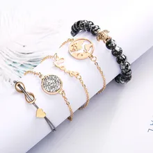 5PCS / set of love 8 letter world map turtle gray beaded bracelet bracelet fashion Europe and America bracelet set jewelry party beaded and metal triangle decorated bracelet set
