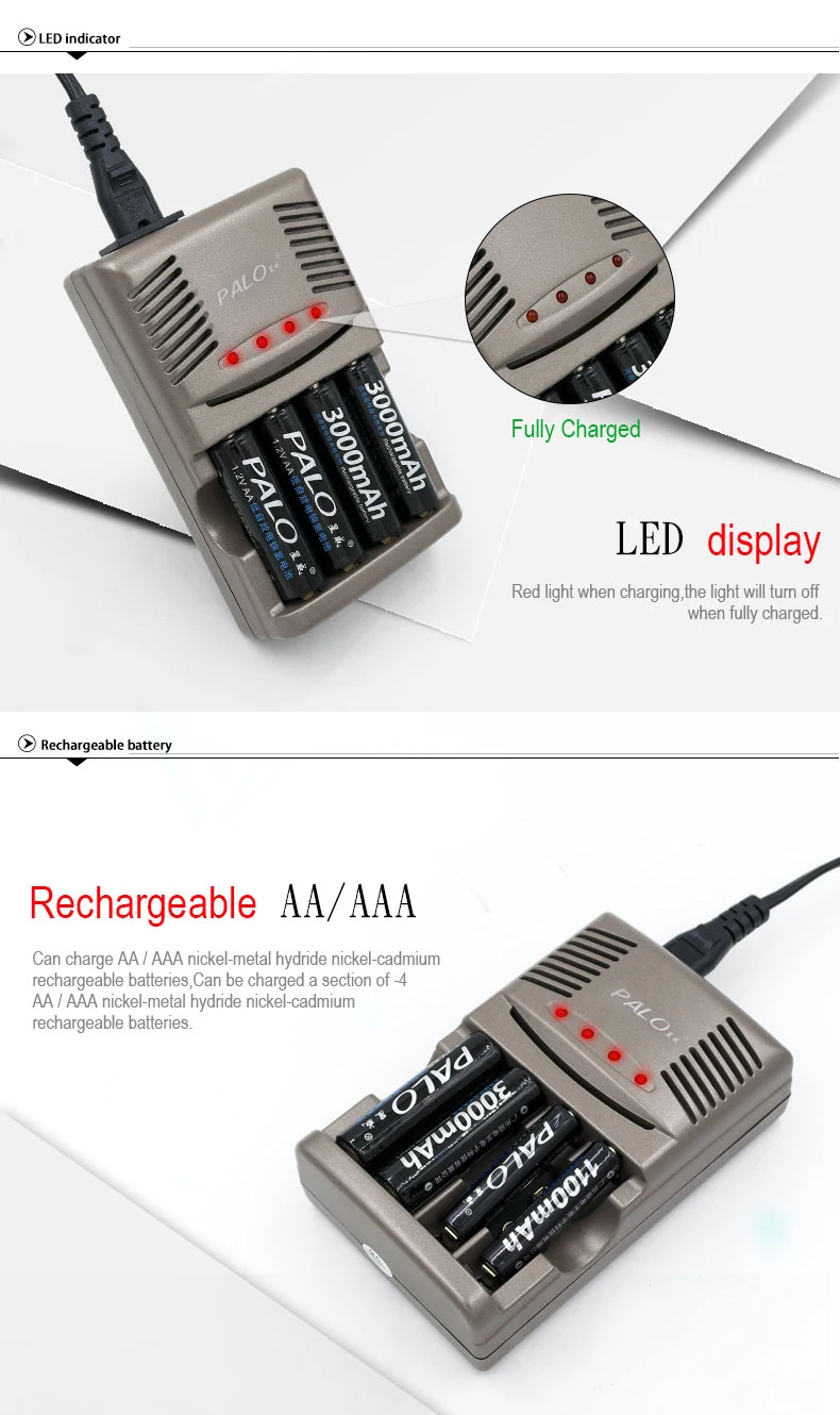 PALO 2 шт. 9v300mah батареи сочетаются с индикатором светильник зарядное устройство для AA AAA 9 в 6F22 Ni-MH перезаряжаемые Baterias