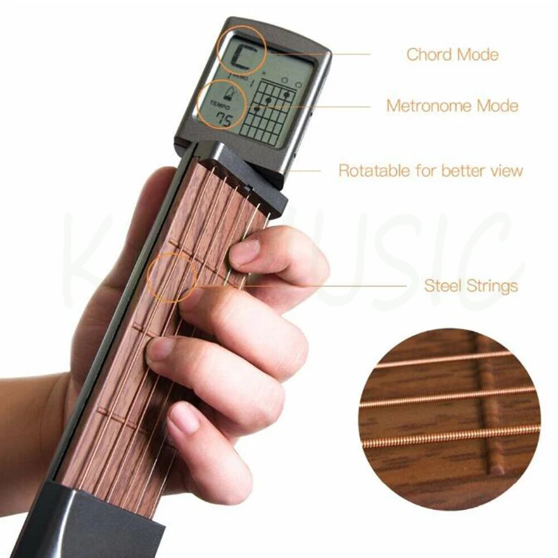 

Pocket Guitar Chord Trainer Beginner Practice Tool/Portable with a Rotatable Chords Chart Screen