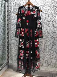 Новинка 2019 г. высококлассное женское модное платье с тонким разрезом и цветочной вышивкой 226