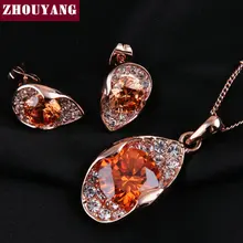 ZYS026 Naranja Cristalino del Oro Noble Eaegance Joyería Pendiente Del Collar Set Hecho con Cristales Austríacos de LA SWA Element