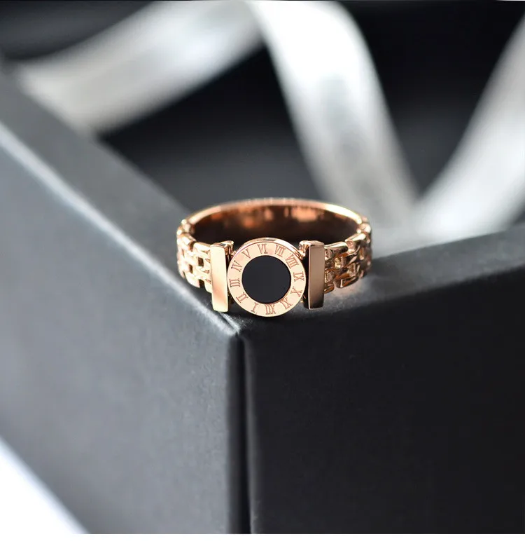 YUN RUO кольцо из розового золота с черными римскими цифрами для женщин и мужчин, ювелирное изделие для пар, нержавеющая сталь 316 L Кольцо высшего качества, никогда не выцветает