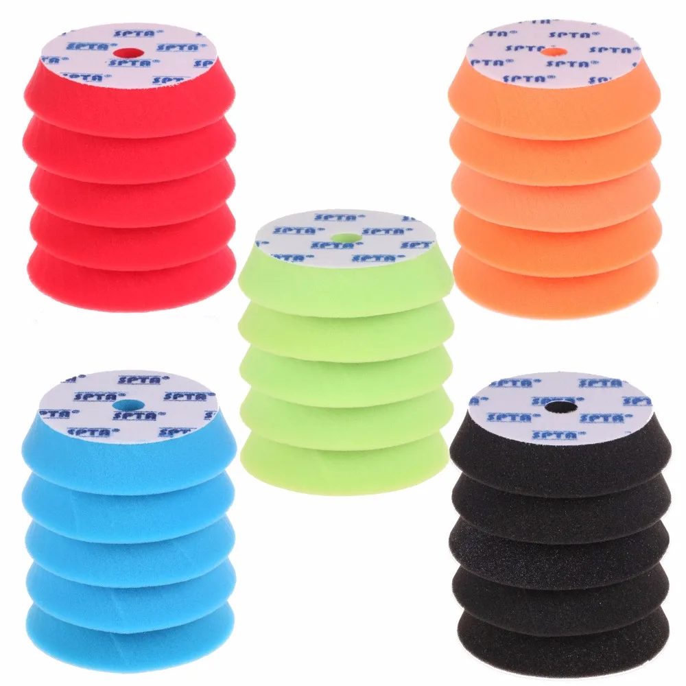 SPTA 6Pcs Black/Red/Orange/Blue/Green 6"(150mm) Buffing Pad Polishing