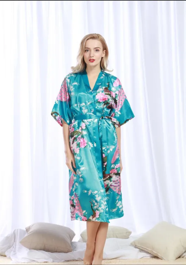 Women Long Robe 2017 Brand New Ladies Faux Silk Floral Summe r Bathrobe
