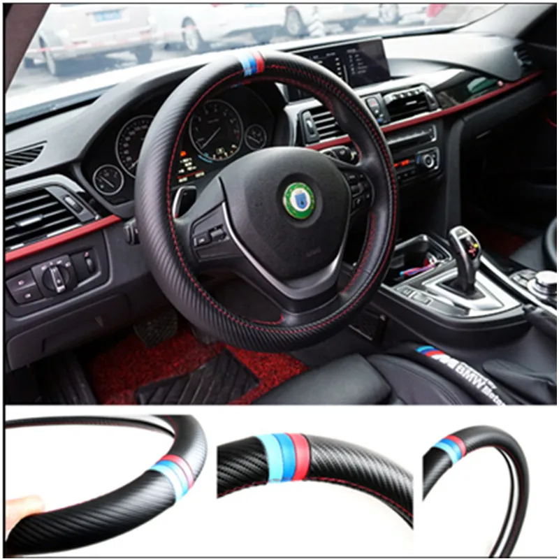 

Black Artificial Leather Car Steering Wheel Cover For For BMW E46 E39 E38 E90 E60 E36 F30 F30 E34 F10 F20 E92 E38 E91 E53 E70