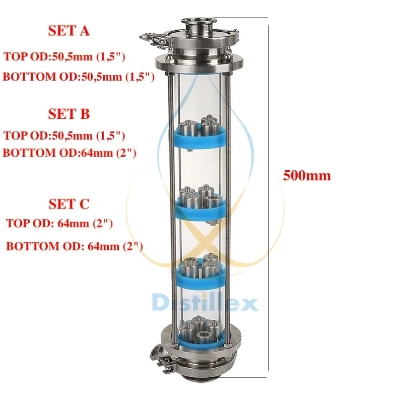 SS304 Пузырьковые пластины дистилляционная колонка с 4 секциями для дистилляционной стеклянной колонны