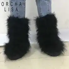 Orcha lisa/женские зимние ботинки из натуральной кожи; теплые уличные ботинки на плоской подошве с мехом страуса; bottes femme