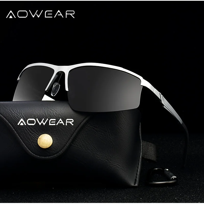 AOWEAR солнцезащитные очки без оправы мужские поляризованные Роскошные качественные алюминиевые магниевые ретро солнцезащитные очки для мужчин Gafas De Sol Hombre