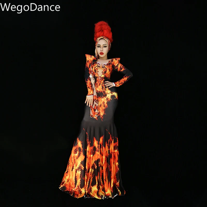 New Hot Sale Sparkly Glass Rhinestones Dress Colorful Sexy Long Dress Costume Prom Birthday Celebrate Dresses Beyonce Bodysuit