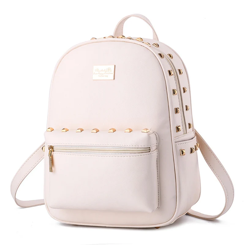 Elegant Beige PU Women Backpacks Casual Traveling Bag Girls' Schoolbag