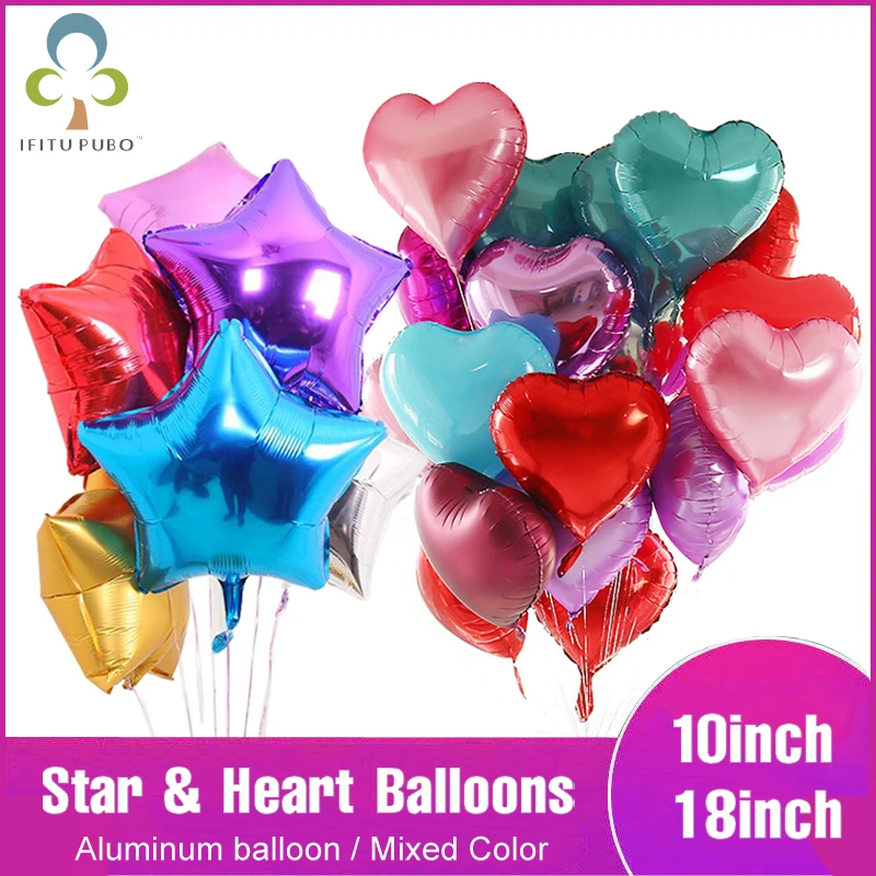 

10Pcs 18 inch/10 inch Star and Heart Aluminum Balloon Children's Birthday Party Bride and Groom Wedding Decoration Balloons GYH