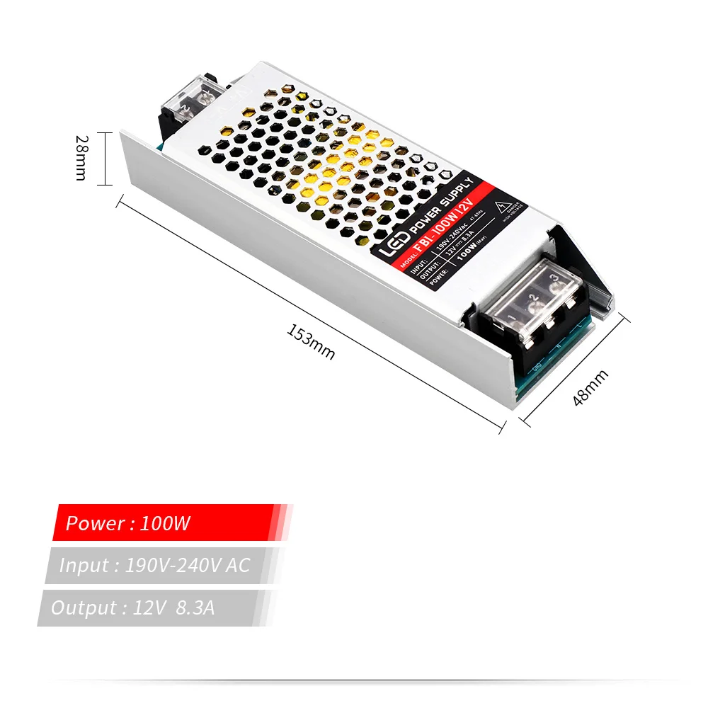 Ультра тонкий каблук 12 V Питание DC12V блок освещения трансформатор переменного тока 190-240 V 60 W 100 W 150 W 200 W 300 W Светодиодный драйвер для