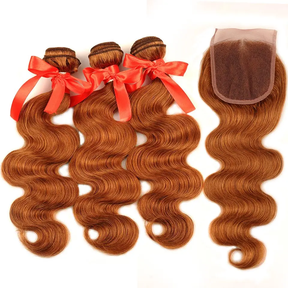 Cena Pinshair Hair Colored 30 miód blond wiązki z zamknięciem ciało fala peruwiański ludzki włos 3 wiązki z zamknięciem nie remy nie rzucić