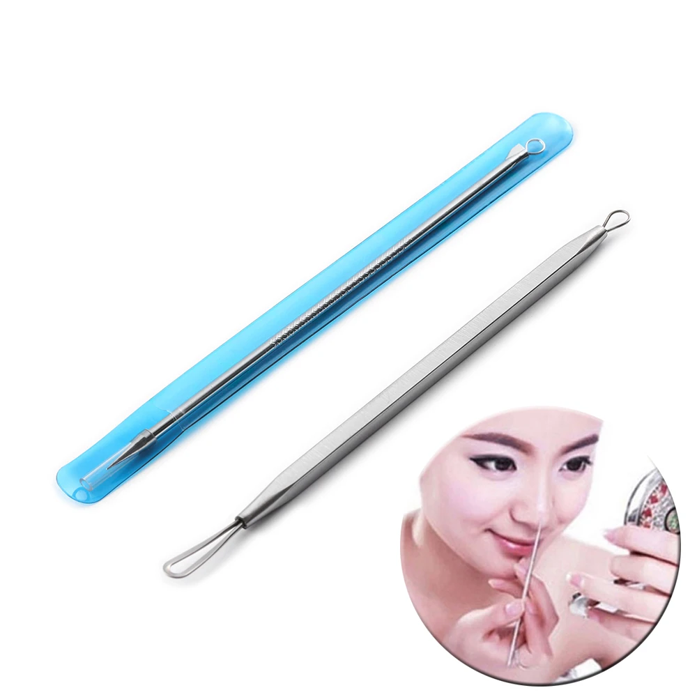 2Pc/Set Pro Stainless Steel Bend Curved Facial Extractor Blackhead Acne