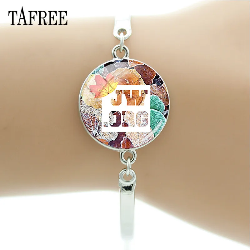 

TAFREE 20mm Glass Cabochon JW.ORG Charm Bracelets Silver Color Alloy Chain Bangles For Women Fashion Party Jewelry JW13