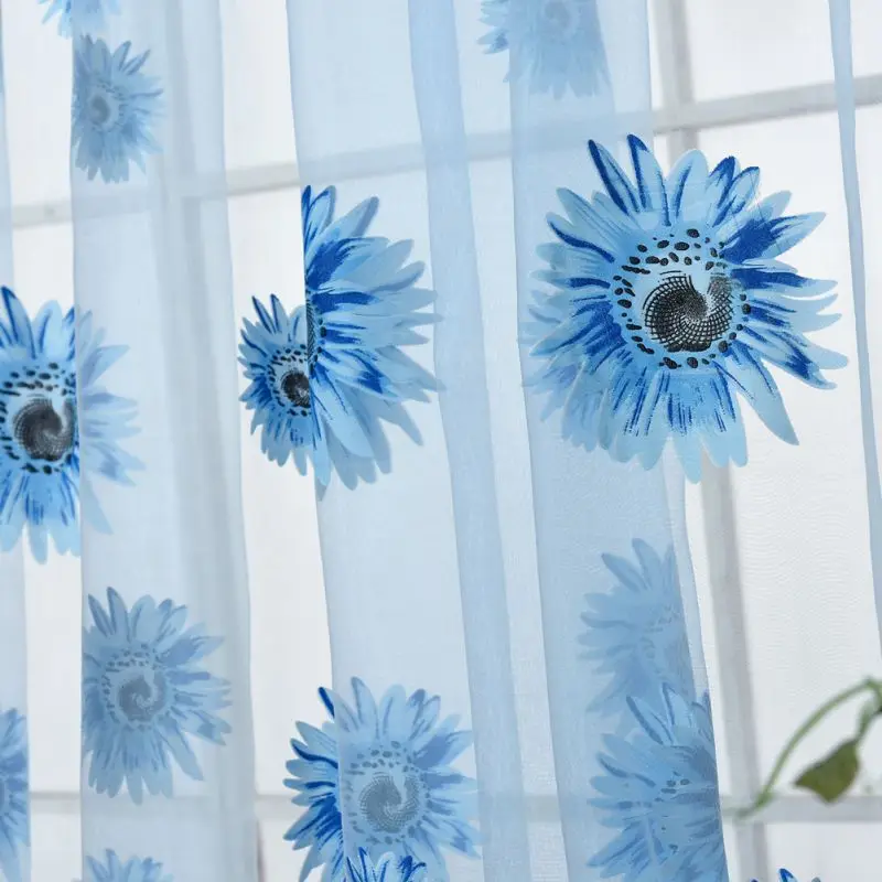 

95*200cm Sunflowers Printed Sheer Window Panel Curtain For Kitchen Living Room Voile Screening Semi-shading Curtain