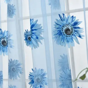 

95*200cm Sunflowers Printed Sheer Window Panel Curtain For Kitchen Living Room Voile Screening Semi-shading Curtain