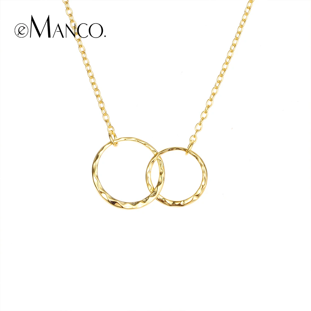 e-Manco Crossed Double Circle Necklace 925 Silver Simple Double Circle Gold Necklace Women Fine Jewelry Hoop Pendant Necklace