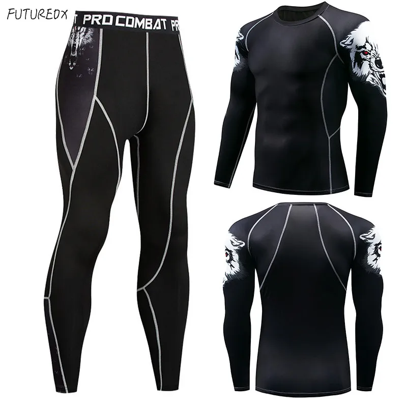 

Mma rashguard men's multi-function fitness compression set 3D printing men's tights men's rashgard training foundation layer set