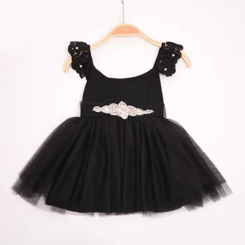 

&E-babe&Wholesale Children's wear children condole belt summer dress Girls lace bright sequined tulle black party dresses