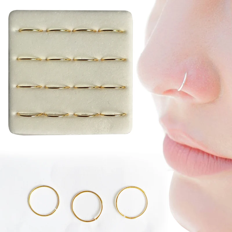 

925 Sterling Silver plain nose ring gold nose hoop 16pcs/pack