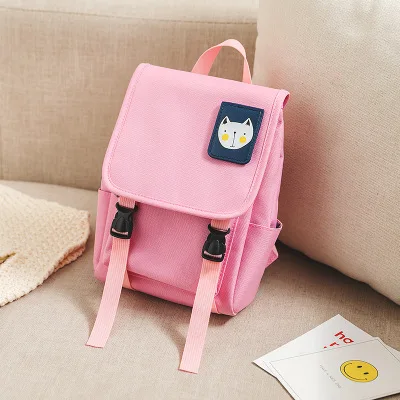 Рюкзак для маленьких детей, для путешествий, для девочек, в школьном стиле, одноцветная простая и Милая мини-сумка с кошкой - Цвет: Розовый