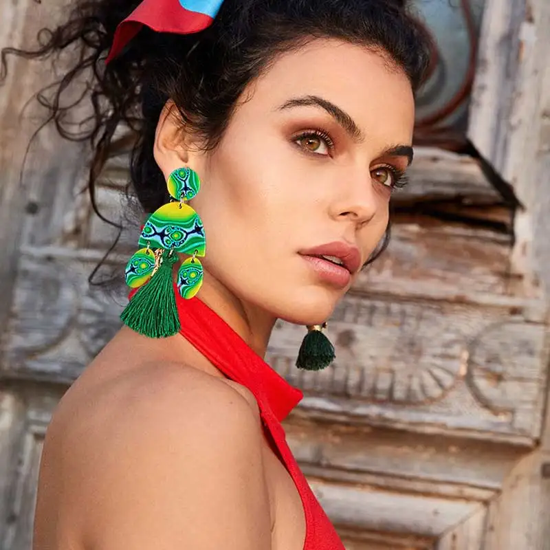 

Dvacaman Handmade Long Tassel Earrings Women 2018 Fashion Geometric Colorful Resin Drop Earrings Boho Wedding Party Jewelry AI0