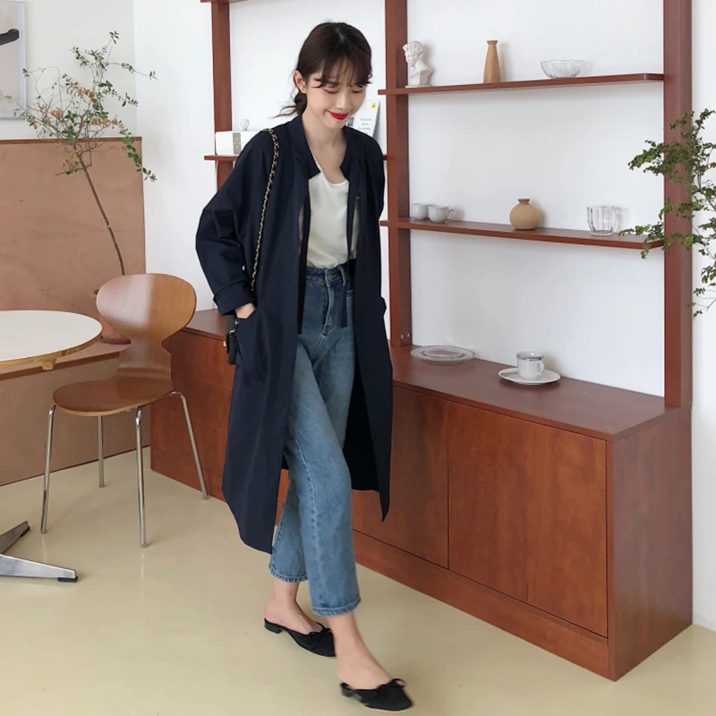 

Mazefeng Spring Autumn 2019 Korean Fashion Women Mid-long Coats Female Casual Trench Women Loose Large Size Windbreak Outwear