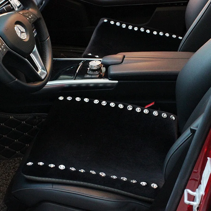 New-Winter-Crystal-Plush-Car-Front-Seat-Cushion-Woman-Universal-Auto-Pads-1pcs-Black-l2