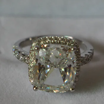 

Brilliant Big Ring Jewelry 5CT Engagement Ring 18K White Gold Plated Diamond Cushion NSCD Diamond Ring Women Engagement Jewelry
