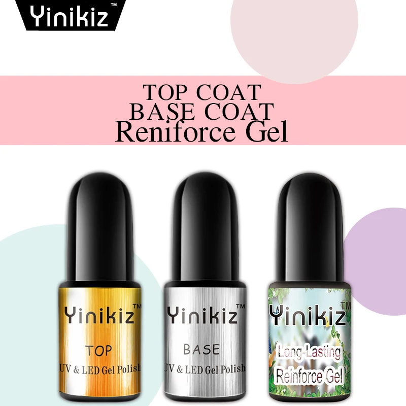 

Yinikiz Soak Off Reinforce Base Gel for Strengthen Nails Gel No Clean Top Coat UV/LED Gel Polish Matte Top Coat Gel Varnish