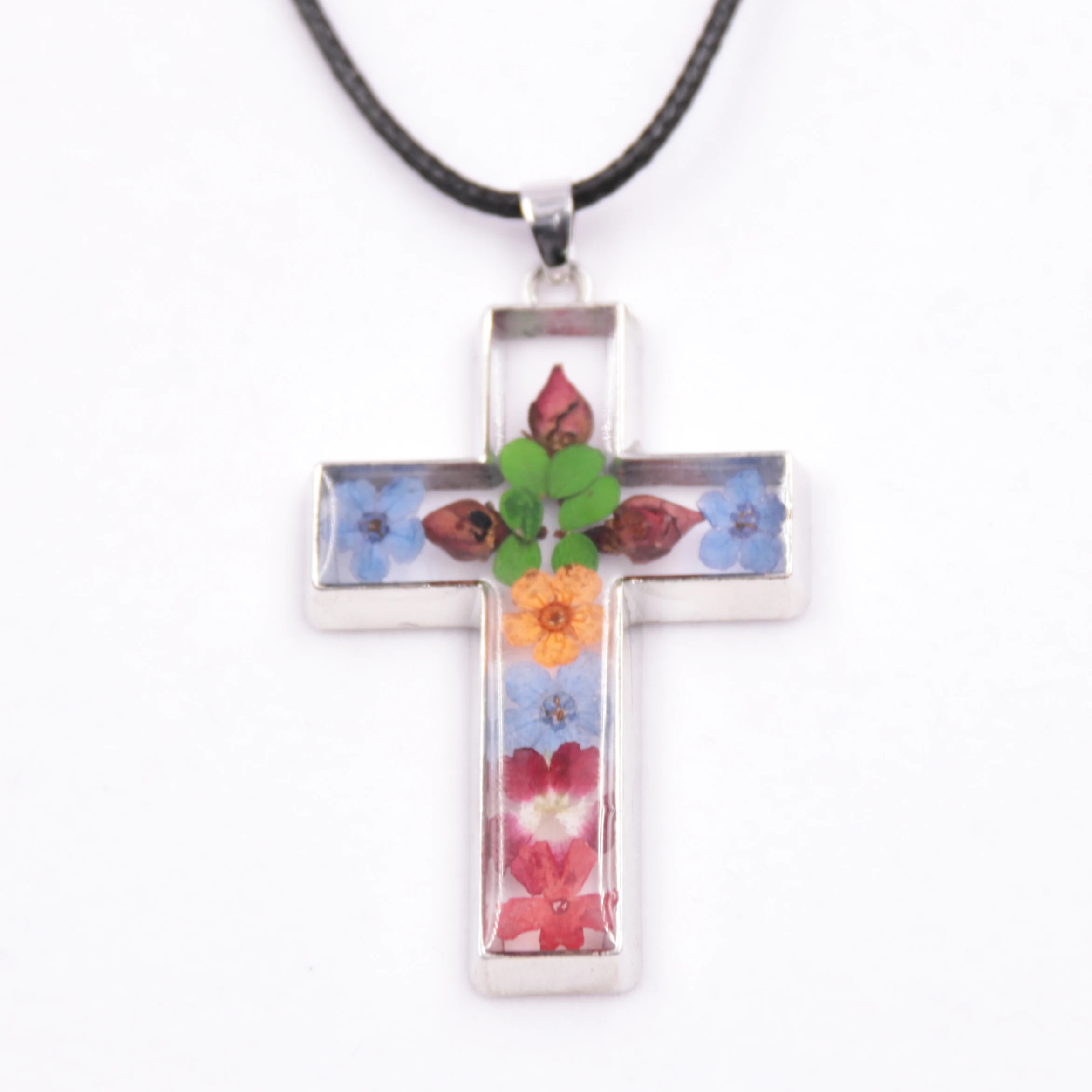 New Design real flower zinc alloy necklace High Quality Jewelry Cross Jesus Necklace