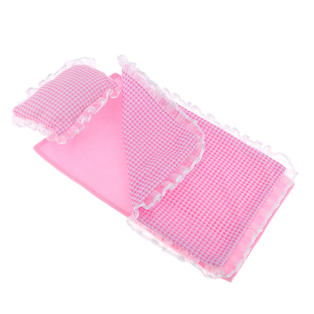 Lovely Dollhouse Bedding Set Fashion doll bedding accessories  for 25cm MellChan Dolls Accessories Pink Plaid  or similar size