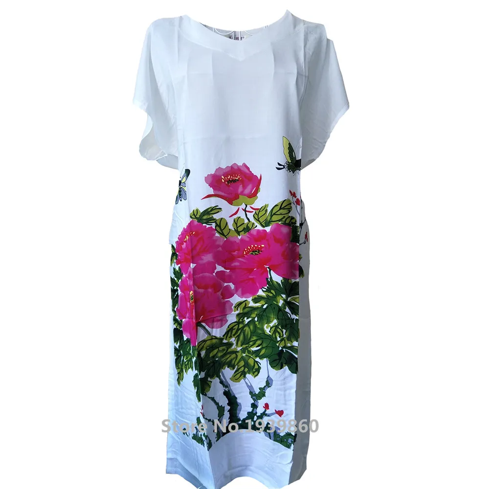 Китайский стиль, женское Хлопковое платье с цветочным принтом, винтажная ночная рубашка с принтом, сексуальный белый халат с v-образным вырезом, ночная рубашка, одежда для сна