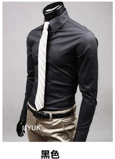 Мужская рубашка с длинным рукавом - Цвет: Черный