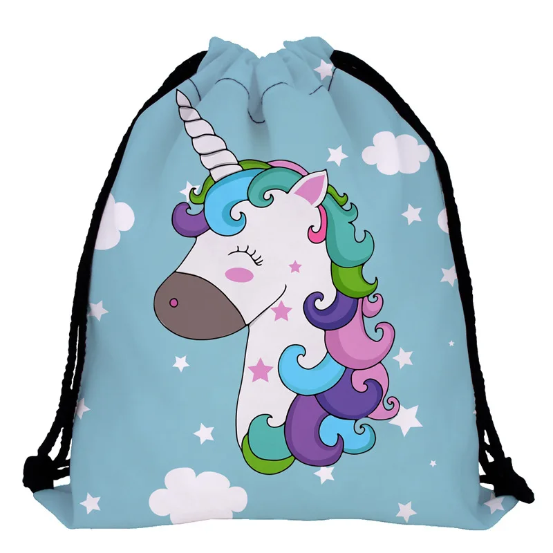 

New Fashion Women Unicorn Backpack 3D Printing Travel Softback Women Mochila Drawstring Bag School Girls Backpacks