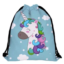 New Fashion Women Unicorn Backpack 3D Printing Travel Softback Women Mochila Drawstring Bag School Girls Backpacks