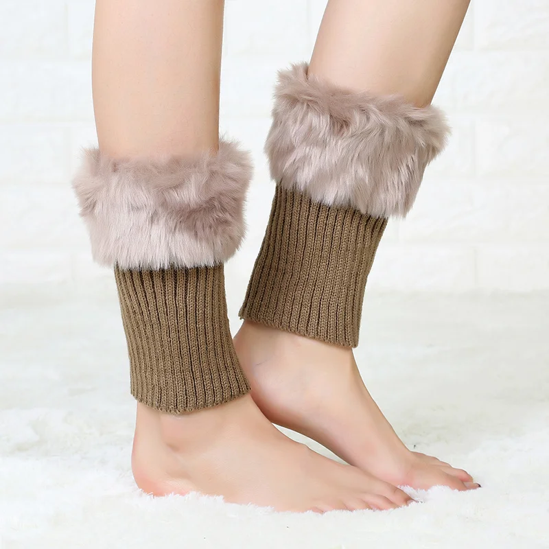 Fake Fur Winter Women Leg Warmers Solid Warm Boots Cuff Fashion Knitted Leg Warmers Crochet Knit FurTrim Leg Warmers Cuffs  (14)