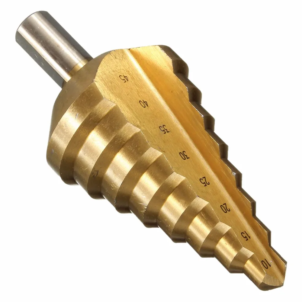10-45MM-8-Step-Titanium-Coated-HSS-Straight-flute-Step-Cone-Drill-Hole-Cutter-Bit-Gold