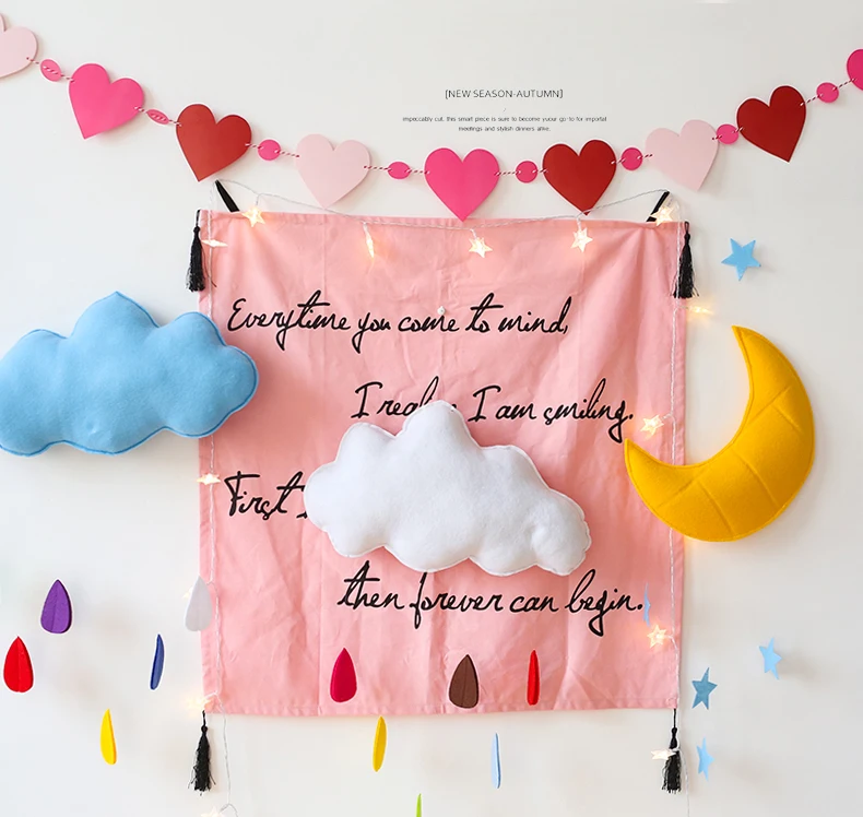 Korean style children's room decoration cloud pink girl heart room ins props photo background cloth dormitory hang cloth (2)