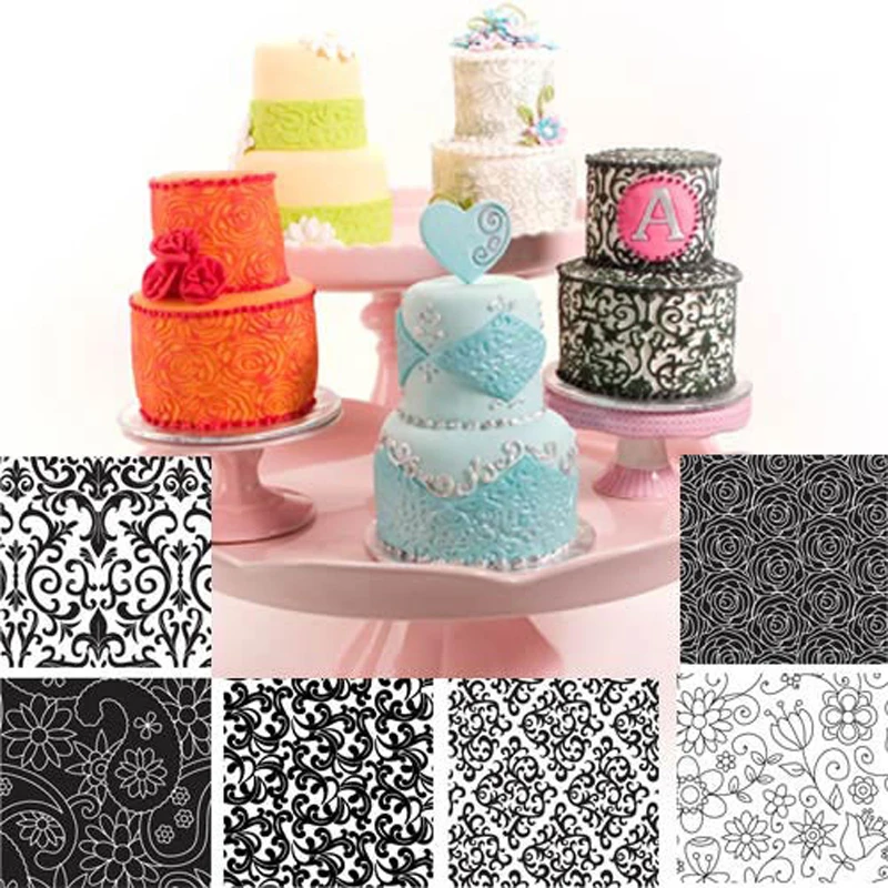 

6PCS Floral Texture Sheet Set Sugar Craft Decoration Texture Mat For Cookie Cupcake Fondant Cake Mold Baking Tools For Cakes