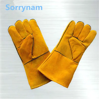 

Factory direct welding gloves leather hanging welder gloves wear long thick protective gloves two layers of cattle