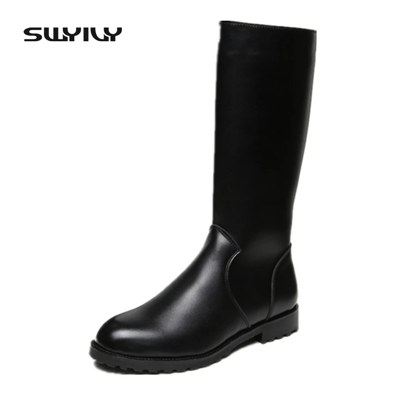 Fashion Waterproof Riding Boot Black Solid Knee high Casual Men Shoes ...