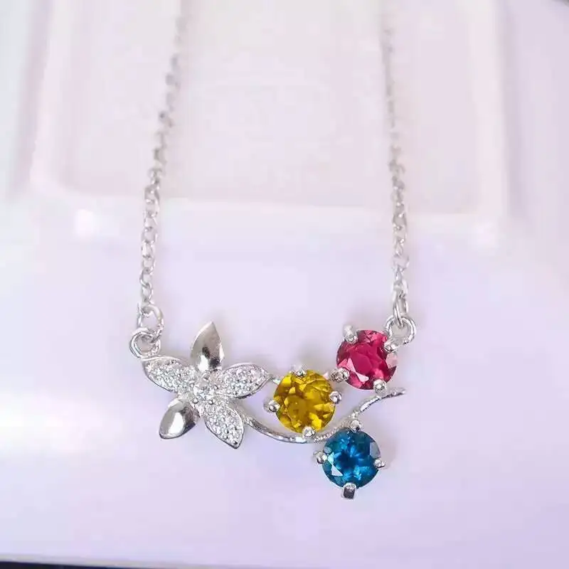  Collier tourmaline multicolore naturel pierres précieuses naturelles collier pendentif fleurs éléga
